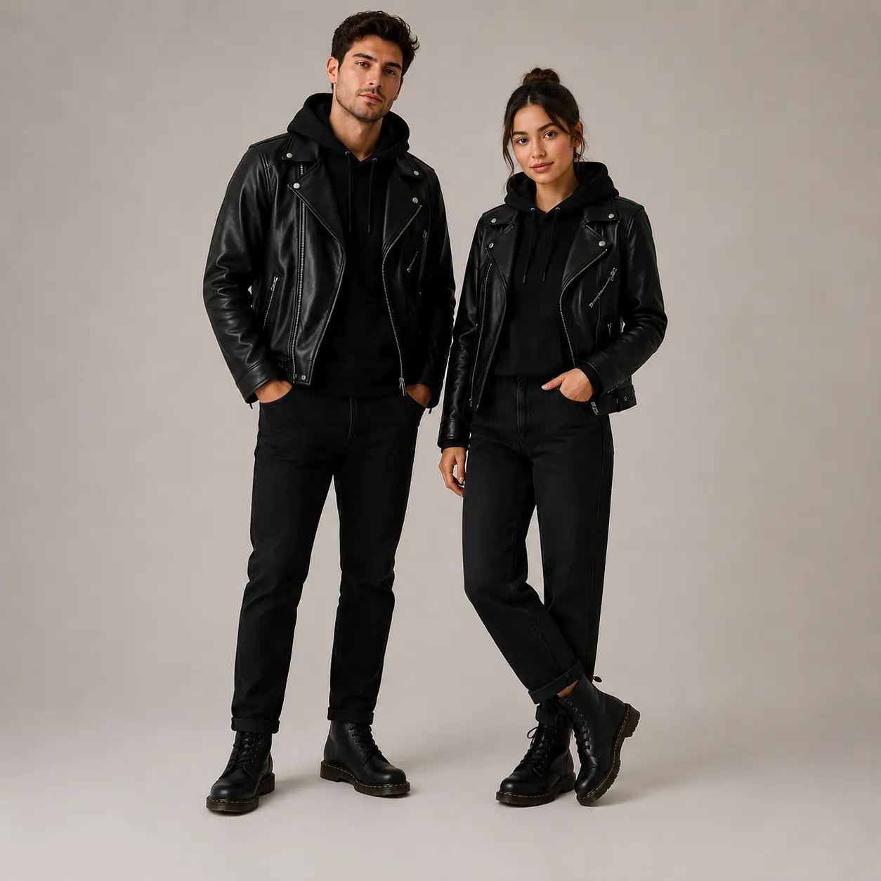 Monochrome leather jacket outfit